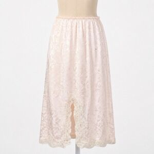 Vintage Floral Rose Satin Lace Slip Skirt Size M Pink Fairy Romantic Coquette